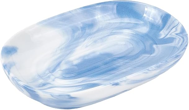 CREATCABIN Soap Dish Ceramics Soap Holder Non-Slip Soap Saver Tray Cornflower Blue Marble Textures Soap Dish Tray Multi-Purpose Oval Soap Bar Sponge Tray for Shower Bathroom Kitchen Sink 5x3x1Inch