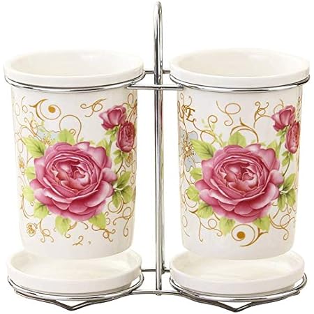 Amazon ノーブランド品 おしゃれ ピンクの 薔薇 デザイン 陶器製 箸立て 2個 一体型 Aタイプ 箸立て オンライン通販