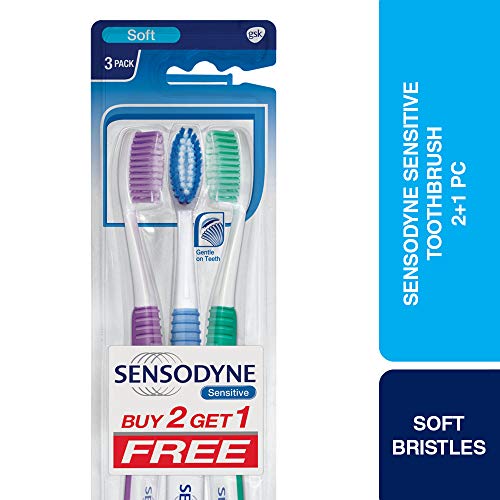 Image of Sensodyne Sensitive Toothbrush for Adults, Handheld, Multicolor (Pack of 2+1)