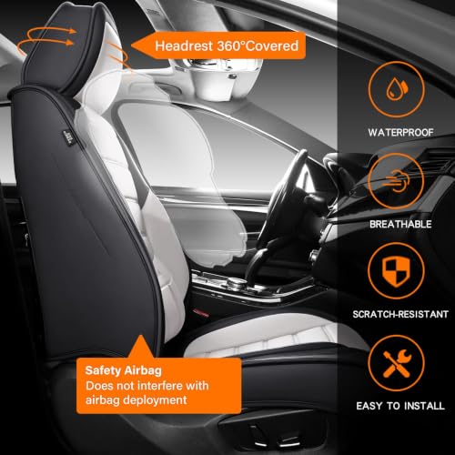 Image of MINGBRON Car Seat Covers Full Set,Black White Car Seat Cover, Car Seat Protector Waterproof, Nappa Leather Car Seat Cushion, Fit for Most Cars