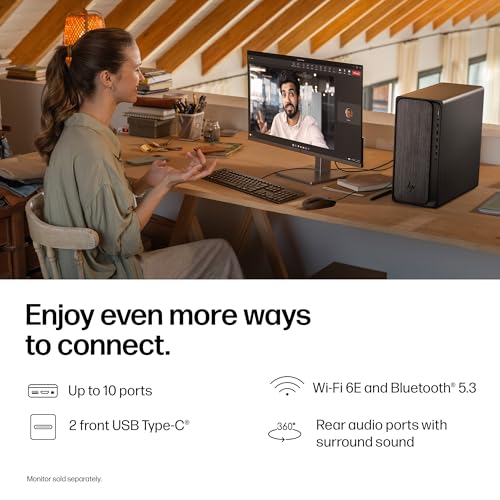 Image of HP OmniDesk Desktop AI PC, Intel Core Ultra 7 265, 16 GB RAM, 1 TB SSD, Intel Graphics, Windows 11 Home, Microsoft Copilot, Gray Wood, M03-0102 (2026)
