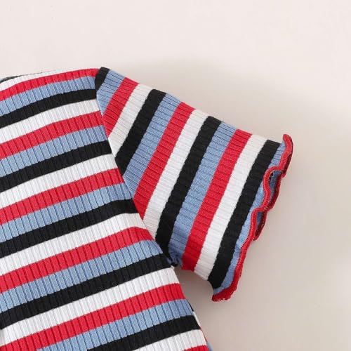 Image of OPAWO Toddler Girl Shirts, Puff Dot Sleeve Baby Tee Shirt, Ribbed Short Sleeve T-Shirt, Solid Color Girls Tshirt Tops, 12M-7Y