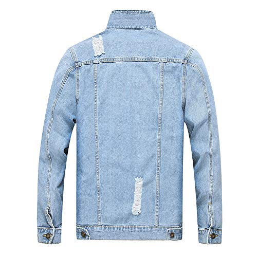 Image of LZLER Men's Denim Jackets Distressed Destroyed Classic Vintage Slim Fit Ripped Fashion Trendy Trucker Jean Jackets