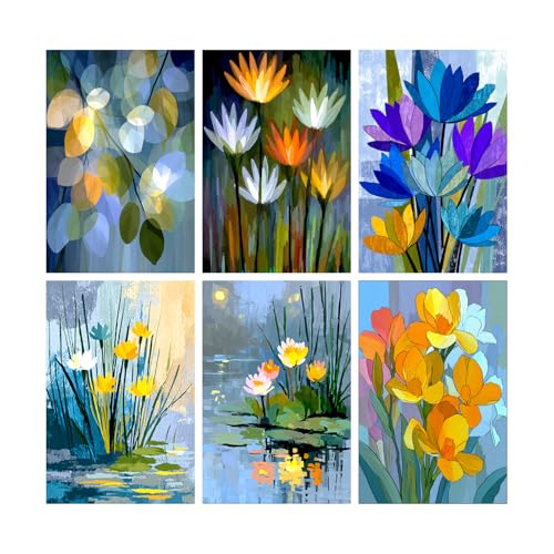 Image of SiddArtify Floral Wall Art Prints Set - Abstract Flower Poster Decor for Living Room Bedroom Office - Set of 2-4x6 Inch - Board (Pack of 6) - Sticker (Pack of 6)