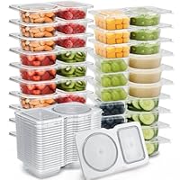 QCQHDU Snack Containers with Lids, 4.4 oz Small Plastic Snack Boxes 2 Compartments for Portion Control and Meal Prep Lunch Food Sauce Containers for On-the-Go Meal, Camping, Travel, Office, 20 Sets