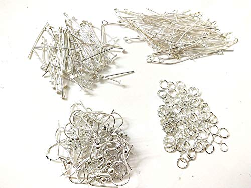 Generic Combo Of Jewellery Making Kit Of Head Pins, Eyepins, Jump Rings, Ear Hooks Clasps Pack Of 100 Each (Silver)(Metal)