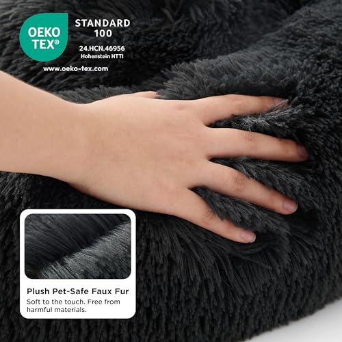 BEDSURE Hundebett waschbar Flauschiges Katzenbett - Ø 50 cm Donut Kissen, Katzenschlafplatz für Katzen Kleine Mittelgroße Hunde, Plüsch Katzenkissen Rund Kuschelbett Katzen Bettchen, Dunkelgrau