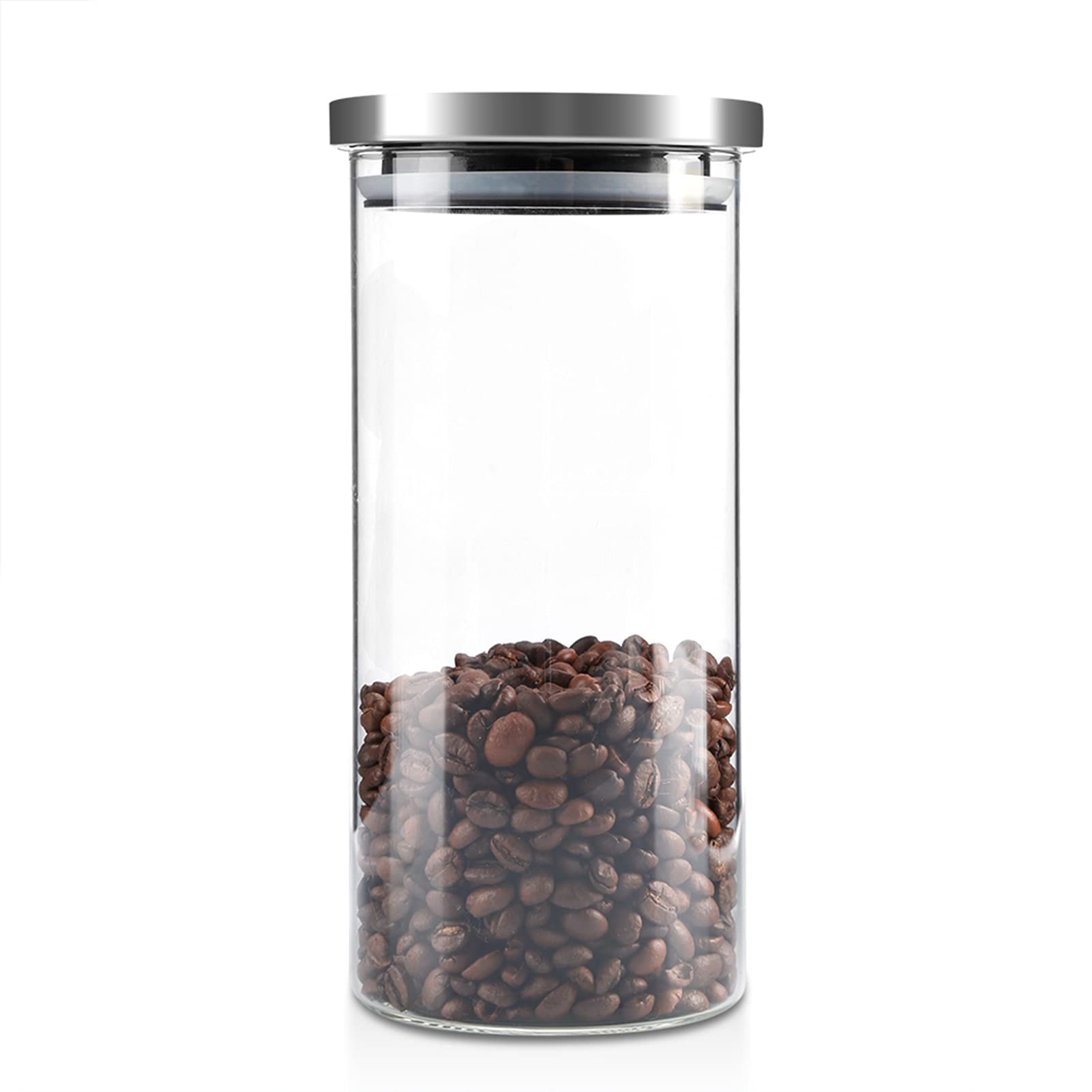 Jelquix 1000ml Glass Storage Jar with Stainless Steel Lid Airtight Kitchen Container for Coffee Beans and Food Preservation (1000ML)