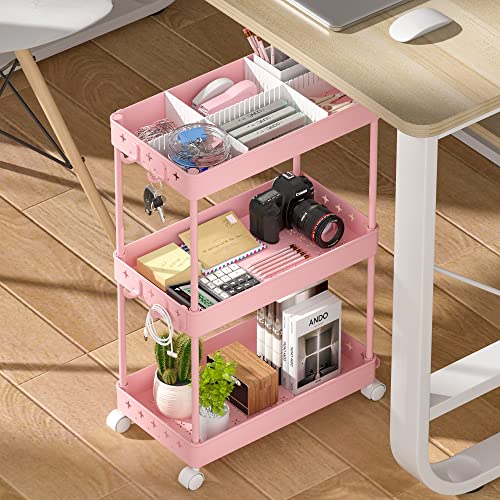 Chariot De Rangement Modanais 3 Niveaux - Étagères En Bois Et Tissu - Gris/Noir