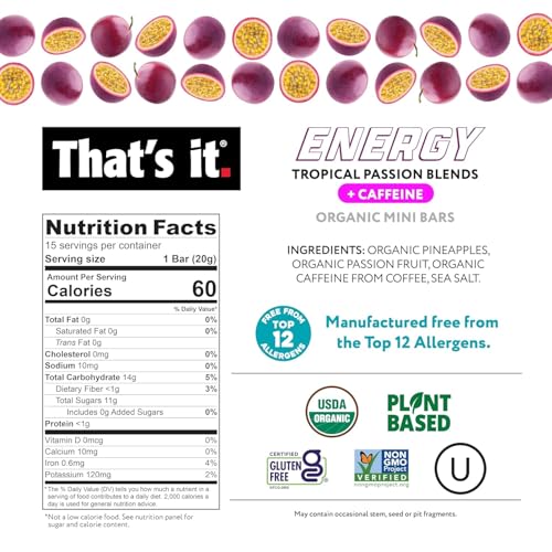 Image of That's it. Fruit Blends Energy Bar - 15 Count Variety Pack (5 each of Tropical Passion, Mango Lime, Pina Colada)