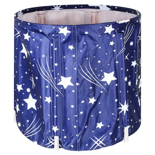 KingSaid Baignoire Pliable Adulte 70 x 65 cm Non Gonflable Baignoire Pliante en PVC pour Usage Domestique Spa pour Adultes sur Pied pour Salle de Bain (Bleu étoilé)