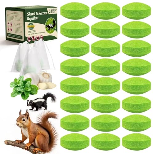 Pblovylu 24 Pack Skunk & Raccoon Repellent & Squirrel Repellent - Peppermint Oil Squirrel Deterrent Balls Indoor & Outdoor Protection - Home & Garden Defense for Lawns Crawl Spaces and Attics