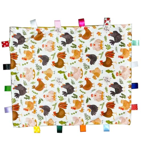 Image of Winsation Tag Blankets for Babies, Cute Chicken Taggy Blanket, Soft Blanket with Tags for Boys and Girls Gift