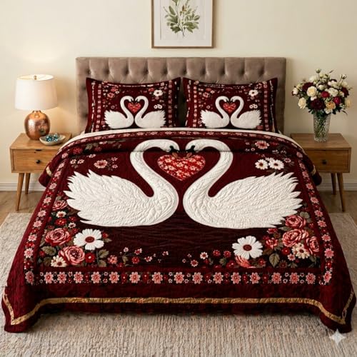 Image of Premium 7D Printed King Size Bedsheet Set with Pillow Covers Soft Cotton Blend Double Bedsheet for Home (Pillow Covers :18x28 inches Bedsheet :90x100 Maroon)