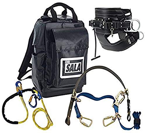 Image of 3M DBI-SALA 1050015 Lineman Pole Climbing Kit with 1001396 4D Seat Belt, 1204075 Pole Climbing Device, 1234071 Lanyard and Backpack, Black