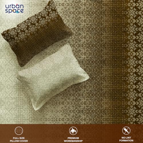 Image of Urban Space Serene 300TC 100% Cotton King Size Bedsheet, Panel Design Super Soft Bed Sheet for King Size Bed, King bedsheet with 2 Pillow Covers (108 inch x 108 inch, Sun&Sand Brown)