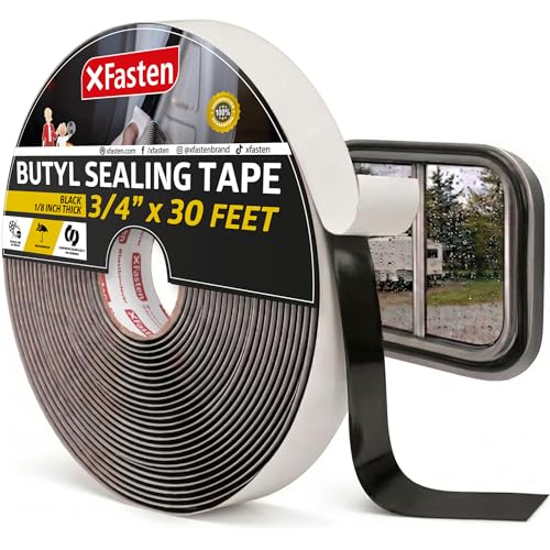 XFasten Butyl Sealing Tape, Black, 1/8-In x 3/4-In x 30-Foot Plumbers Putty, RV Sealant, Boat...