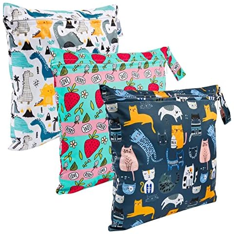Weinsamkeit 3 PCS Wet Bag Dry Wet Bag, Nappy Bag for Cloth, Diapers Travel Bag Organiser Waterproof Reusable Produce Bags Cover
