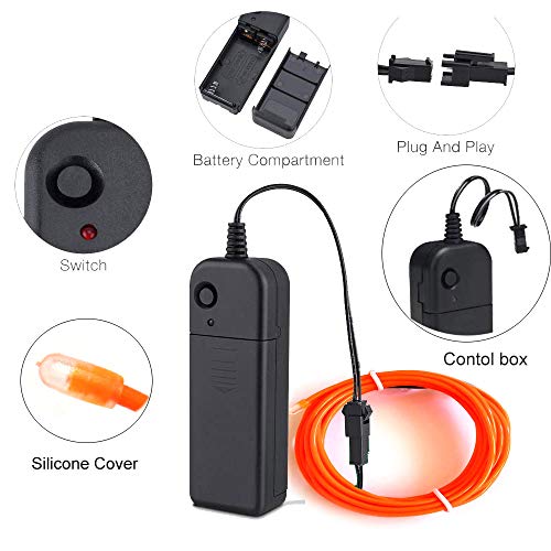 Image of MaxLax EL Wire Orange, 32.8ft /10m Portable Battery Pack Neon Light Strip 360 Cuttable Glowing Rope Lights for Parties, Halloween, DIY Decoration