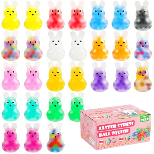 28Pack Easter Squishies,Easter Bunny Stress Balls for Adults,Easter Basket Stuffers,Bulk Squishy Easter Toys Stress Relief Fidget,Easter Egg Fillers Party Favors Gifts