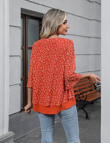 Blooming Jelly Women's Summer Tunic Tops 3/4 Sleeve Dressy Casual Blouses Mesh Double Layered Business Outfits 20254