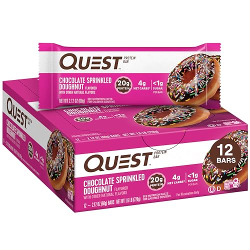 Quest Nutrition Chocolate Sprinkled Doughnut Protein Bars, High Protein, Low Carb, Gluten Free, Keto Friendly, 12 Count