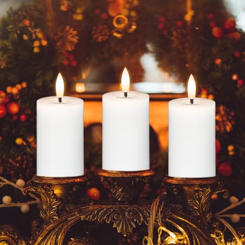 Image of 4.5 inch Flameless LED Pillar Candles with 10-Key Remote and Timer 6 Pack Small White Real Wax Battery Operated Candles 3D Wick Flickering Warm Light Wedding Dinner Holiday Decor