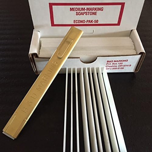 MB-50 Medium Soapstone Scribing Kit - 50 Pack 1/16" Self-Sharpening Marking Sticks with Professional Brass Holder