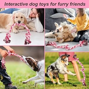 Dog Rope Toys 3 Knots Chew Rope Toy for Small Medium and Large Dogs Natural Cotton Dog Pull Rope for Tug of War and Teeth Cleaning pink  Cucciolini Doodles Dog rope toys 3 knots chew rope toy for small medium and large dogs natural cotton dog pull rope for tug of war and teeth cleaning pink   cucciolini doodles