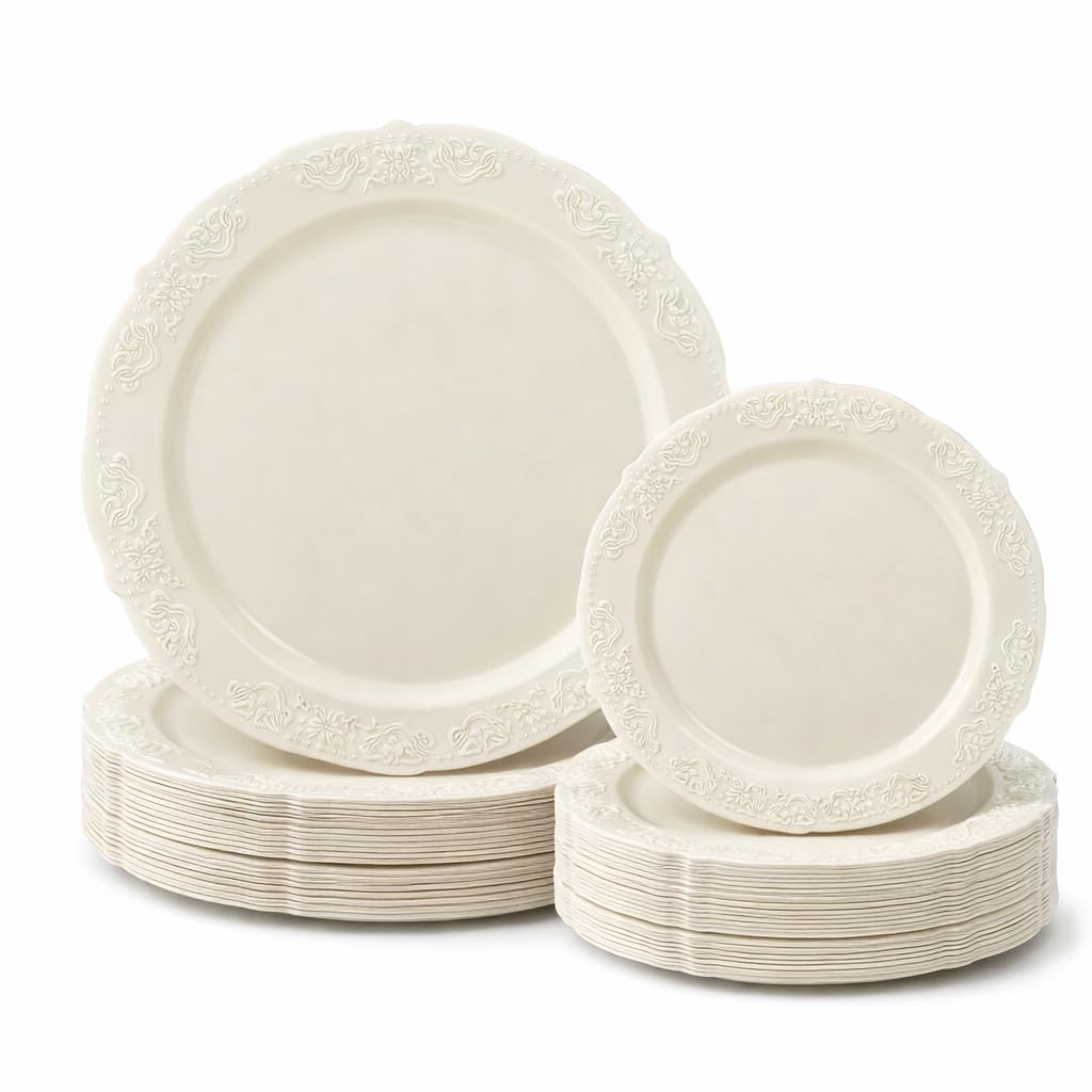50 Ivory Disposable Plates - Elegant Party Set -1 50 Ivory Disposable Plates - Elegant Party Set -1