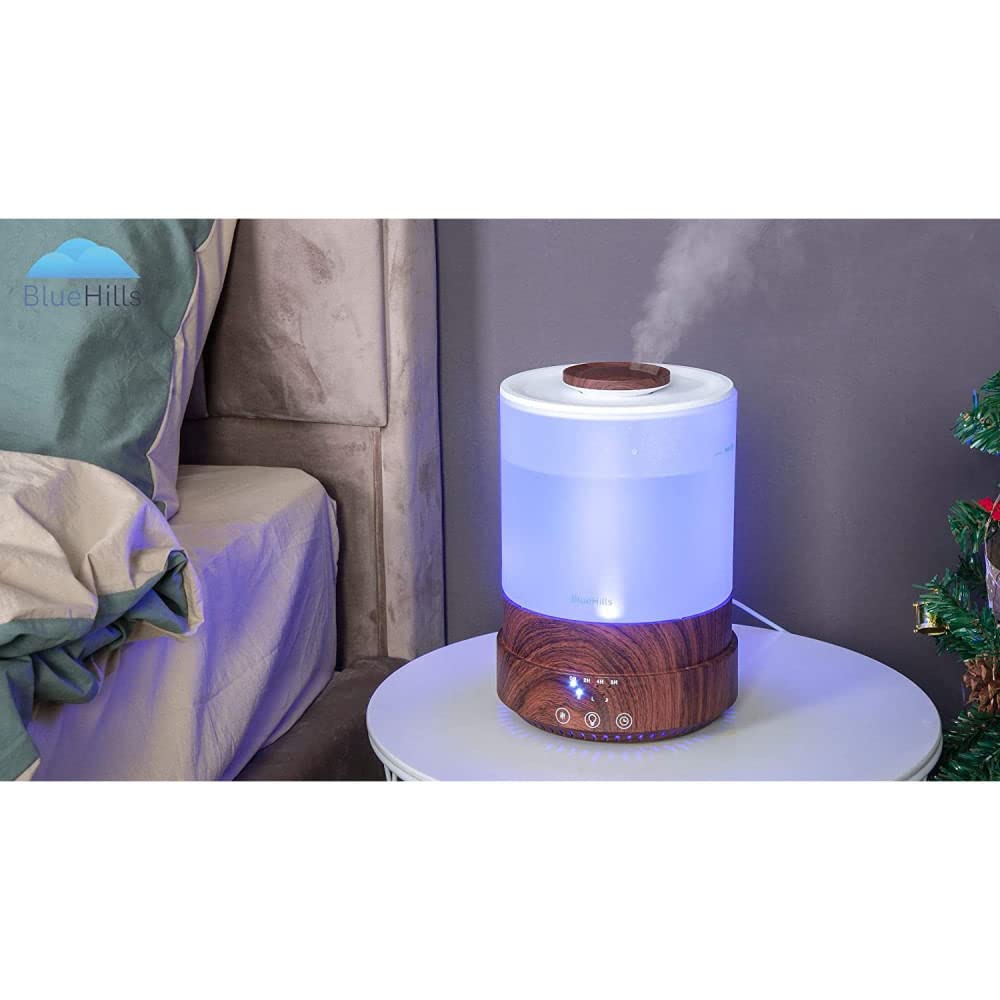 BlueHills - Difusor de aceites esenciales XL 2500 ml con temporizador para gran decoración del hogar, habitación de bebé, gran capacidad de 2,5 l con luces Grano de madera oscura - F003