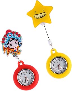 Nurses Watch Clip on Nursing Watch, 2pcs Unisex Nurse Watches Cartoon Girl Stars Delicate Nurse Watches Watches for Nurses Retractable Pocket Watch Badge Watch for Women Men Womans Watch