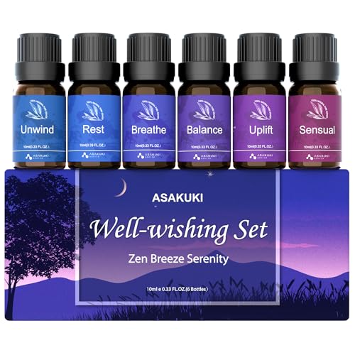 ASAKUKI Essential Oil Blends Set for Diffusers and Aromatherapy - 6 x 10ml