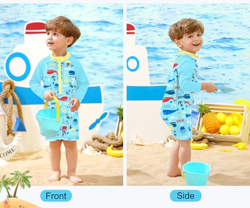 Image of BesserBay Baby Boy Swimsuit UPF 50+ Zip Front Long Sleeve Snaps Bottom One Piece Rash Guard 0-36 Months