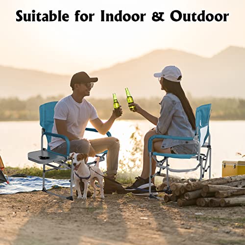 Kaboer Folding Camping Chair With Side Table, Heavy Duty Lawn Chair For Adults Portable Lightweight Directors Chair For Outside Camping, Lawn, Sports,Picnic And Fishing, Supports 300Lbs(Green) #TOP5