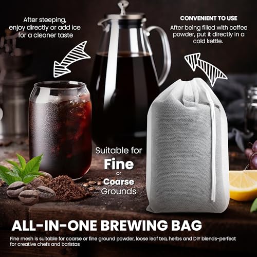 Image of Cold Brew Bags, 120 Count Brew Coffee Filter Bags, 4x6 Inch | Disposable Fine Mesh Drawstring Pouches, Fits Mason Jars & French Press, Ideal for Cold Brew, Coffee, Tea, Herbs & Spices