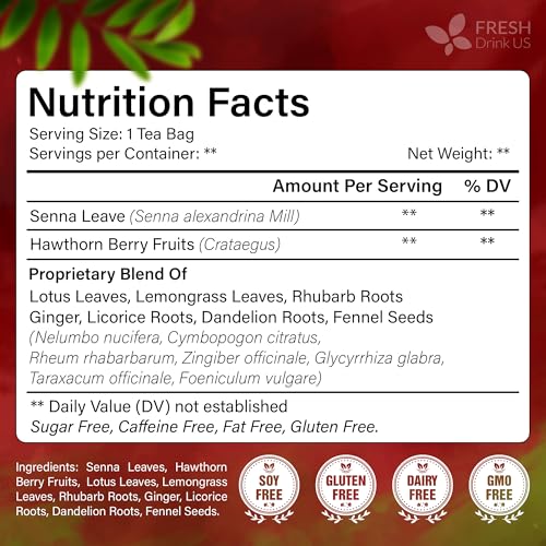 Image of FreshDrinkUS, Premium Improve Colon Tea | 75 Tea Bags | Herbal Tea Blend with Senna Leaves, Lotus Leaves, Hawthorn Berry, Ginger & More - Caffeine Free Botanical Tea - Natural Daily Herbal Infusion