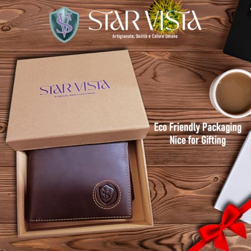 STAR VISTA Robin Vintage Slim Leather Wallet for Men, Full Grain Cowhide, AirTag Holder, Dual ID Window, Dual Bill Pockets, 10 Card Slots, RFID Blocking, Bifold4