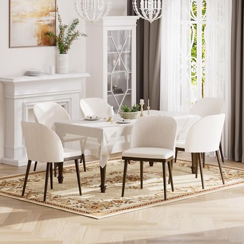 Homixis Upholstered Dining Chairs Set of 6 - Modern Dining Room Chairs, Mid-Back Restaurant Kitchen Chairs with Wooden Legs, Beige