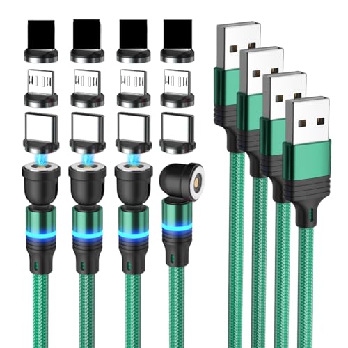 Magnetic Charging Cable 4-Pack 3 in 1 Nylon Braided USB Phone Charger 360 Rotating Compatible with Micro USB Type C iProduct and Most Devices (3ft/3ft/3ft/3ft) image 2