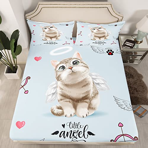 Juego de sábanas de dibujos animados para gatos lindas sábanas para niños y niñas, ropa de cama...