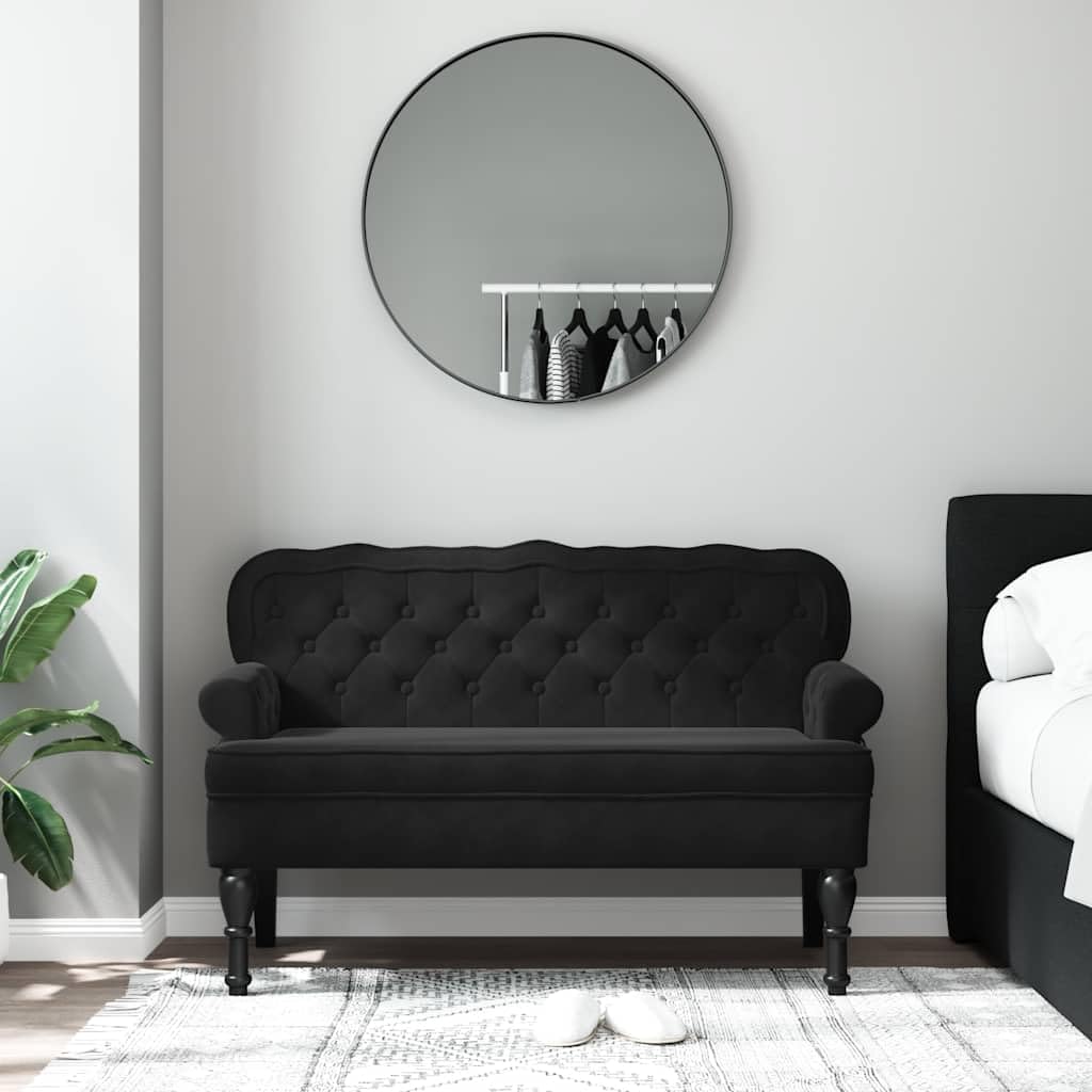 Banco de terciopelo negro con respaldo 119,5 x 64,5 x 75 cm