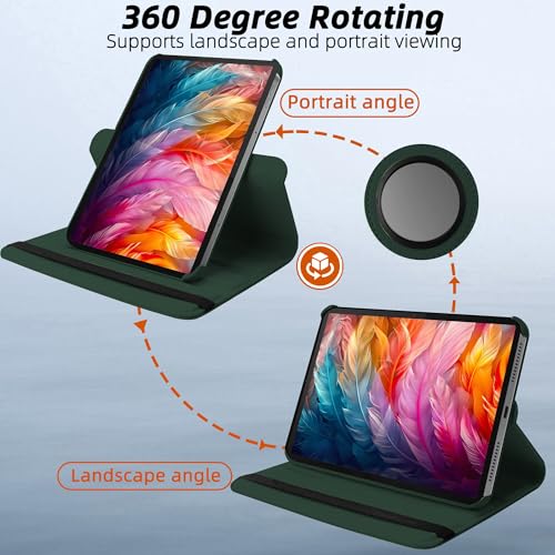 Image of TGK 360 Rotatable Smart Flip Cover for Lenovo Idea Tab Pro 12.7 Inch 2025 TB-373FU TB-375FC Tablet Case (Dark Green)