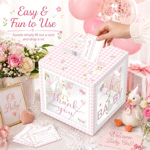 Image of 51 Pcs Goose Diaper Raffle Tickets with Box, Cute Goose Baby Shower Games, Diaper Raffle Cards and Clear Card Box for Gender Reveal Party Decorations and Baby Shower Supplies