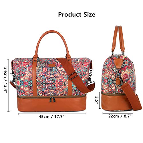 BAOSHA HB-28 Ladies Women Canvas Travel Weekender Bag Overnight Carry-on Duffel Tote Bag (Multicolor With Shoe Compartment)
