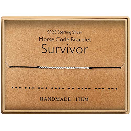 Morse Code Bracelet Sterling Silver Beads on Silk Cord inspirational Survivor Bracelet Gift for women