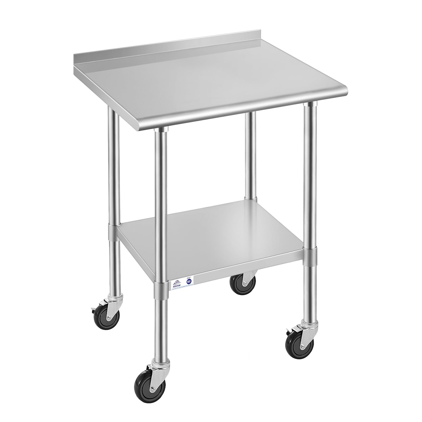 Stainless Steel Table for Prep &amp; Work with Backsplash &amp; Caster 24x30 Inches, NSF Commercial Kitchen Heavy Duty Table with Adjustable Under Shelf for Restaurant, Home and Hotel