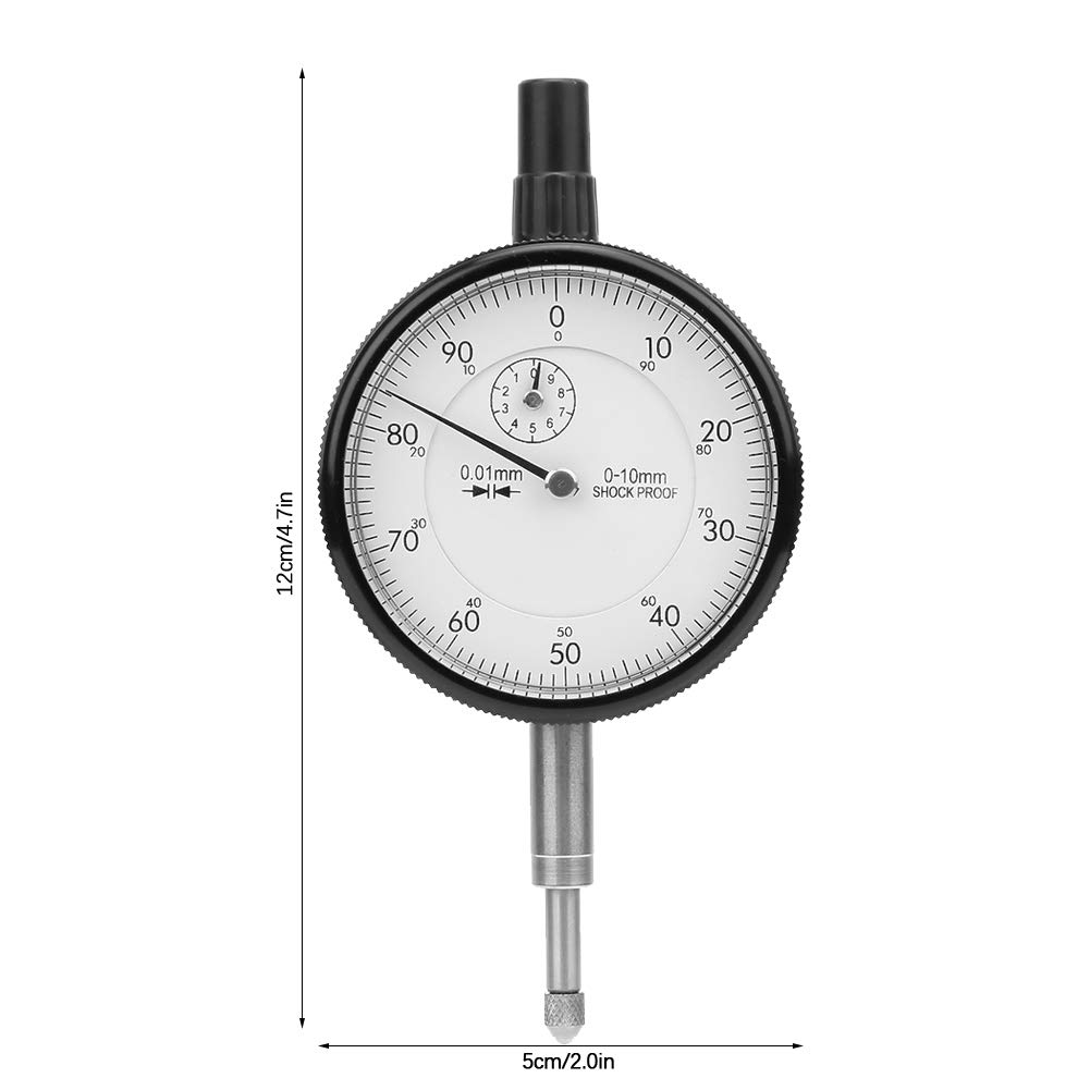 Indicador de cuadrante, medidor de cuadrante de herramienta de medición, precisión de 0.01 mm Rango de 0-10 mm Medidor de indicador de cuadrante a prueba de golpes, indicador mecánico