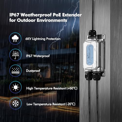 Image of MokerLink Outdoor 3 Port Gigabit PoE Extender, IEEE 802.3 af /at /bt PoE Repeater 90W, 10 /100 /1000Mbps, 1 PoE in 2 PoE Out, Wall Mount IP67 Waterproof POE Passthrough Switch