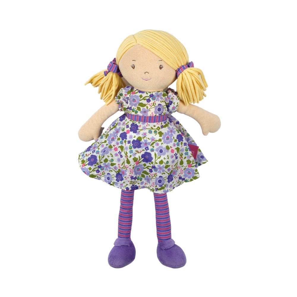 Hoolaroo Personalised Rag Doll - 40CM Girl Dolls First Baby Doll Soft Toy Lovely Doll for Girls Toy Doll with Name On Dress 1st 2nd 3rd Birthday Gift for 1 2 3 4 year olds (Purple Dress, Standard)